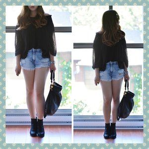 Zara‎ Black Off-The-Shoulder Blouse